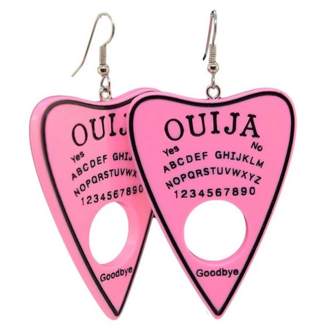 Ouija Spirit Board Planchette Earrings in Pink