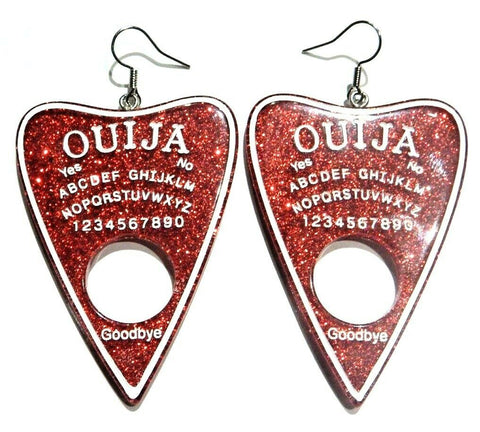 Ouija Spirit Board Planchette Earrings in Ruby Sparkle