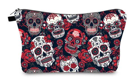 Red Sugar Skull Makeup Cosmetic Bag