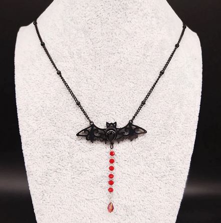 Vampire Bat Blood Drop Necklace