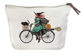 Witch on Bicycle Zipper Pouch Makeup Cosmetic Bag